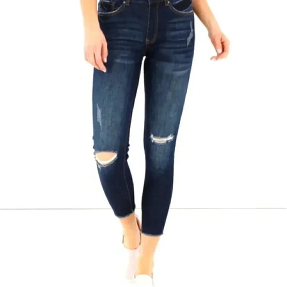 Kancan Size 7/27 High Rise Blue Skinny Distressed Denim Jeans Casual Streetware - Picture 1 of 14